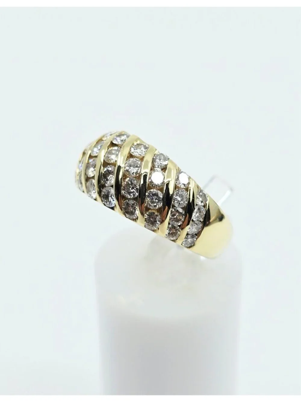 Unique 14K Karat Solid Yellow Gold Designer Round Diamond Cocktail Ring - Size 6